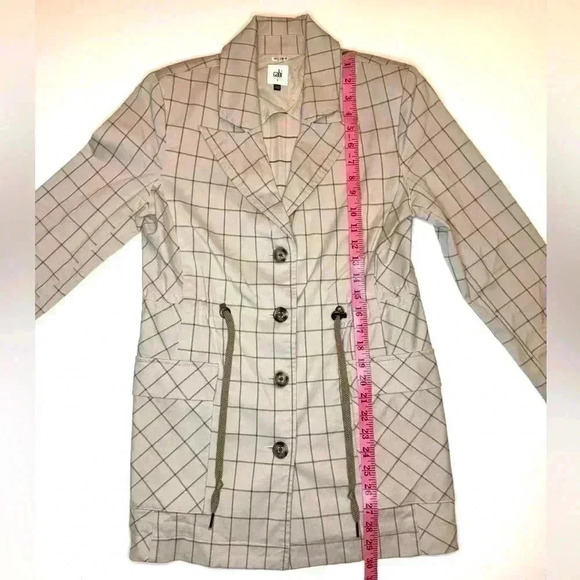 CABI WOMENS TAUPE WINDOWPANE BUTTON DOWN JACKET SIZE- SMALL - Picture 3 of 9